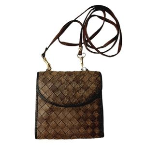 🍒 Handwoven Leather Crossbody Small Brown Purse Convertible to Wallet